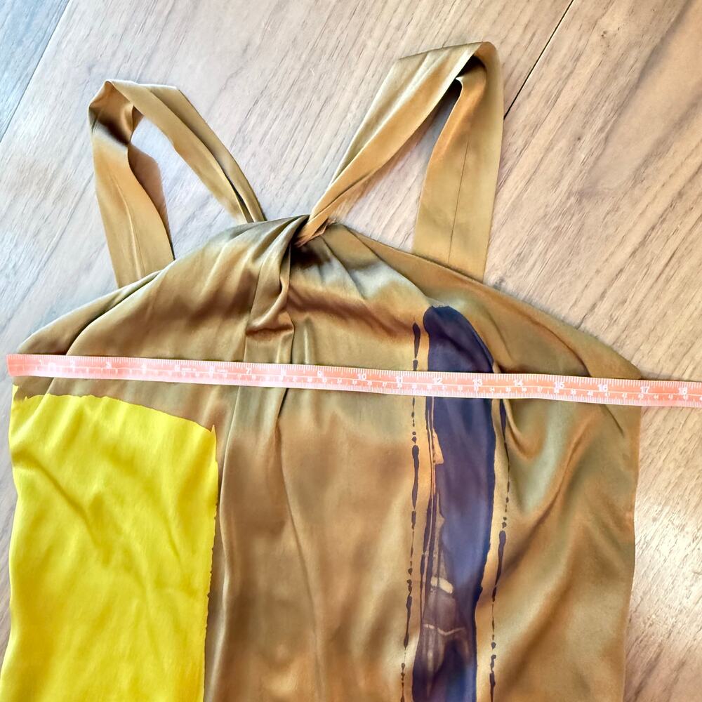 Vince Dress Size 10 Stretch Silk Charmeuse Twisted Halter Abstract Color Block - Picture 9 of 10